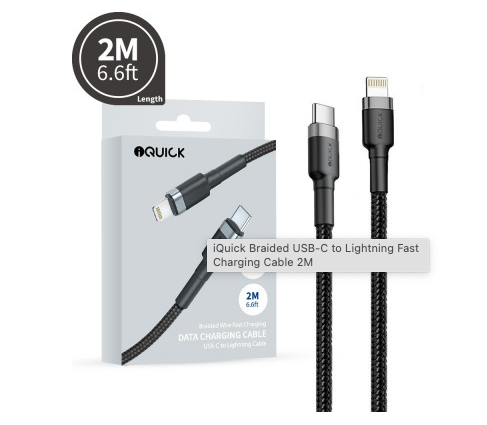 iQuick Braided Lightning to USB-C Fast Charging Cable 2M